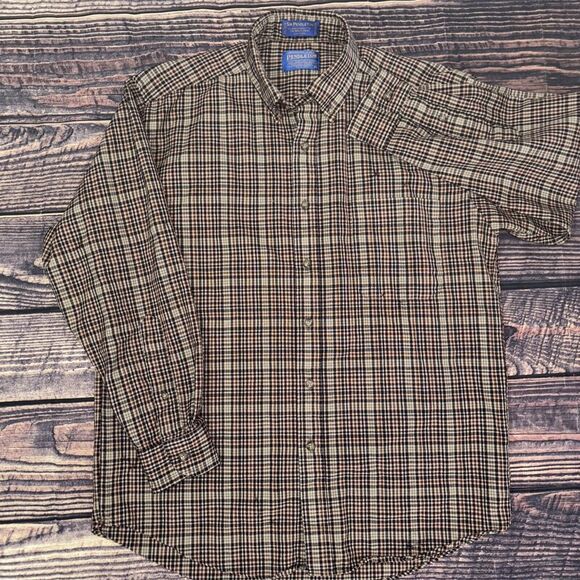 Pendleton Shirt Mens M Brown Red Sir Pendleton Virgin Wool Tartan Plaid Flaw - Picture 2 of 8